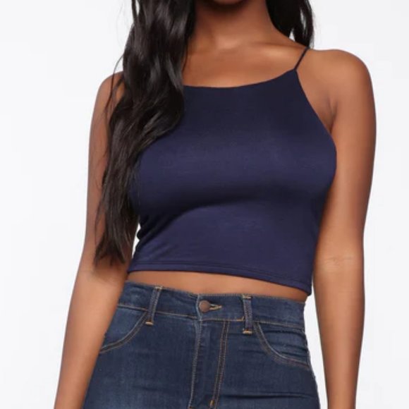 Halter neck cropped tank top size small in navy - Picture 3 of 4